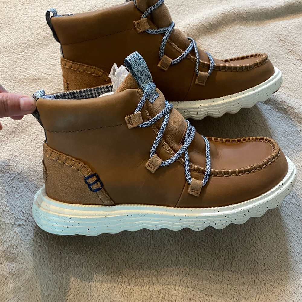 Hey Dude Tan Kids Boots with Blue Highlights